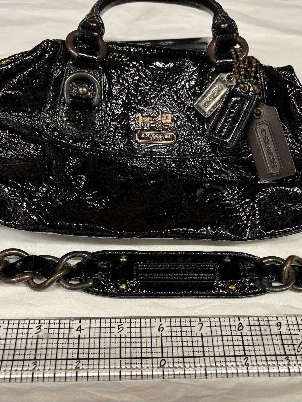 Coach Black Patent Leather Shoulder Bag with Chain-Detail Straps
F0873-12957 - Picture 5 of 7
